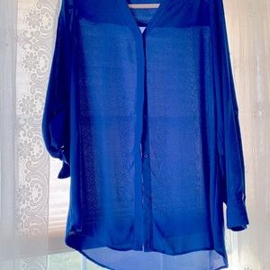 Apt. 9 sheer royal blue no collar blouse. Size M.
